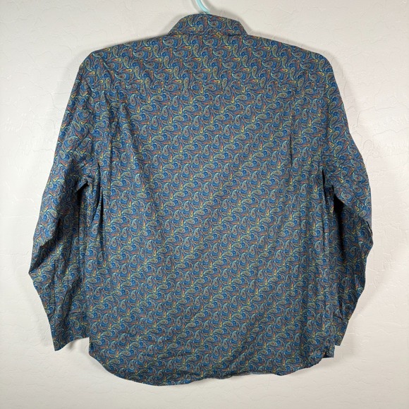 Alan Flusser Shirt Mens 2XL Blue Paisley Floral Button Up Long Sleeve Loud - Picture 4 of 9